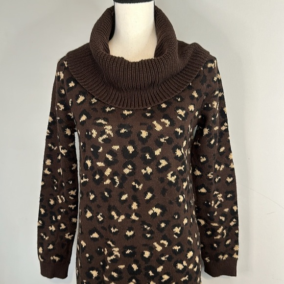 Tommy Hilfiger Cheetah Leopard Turtleneck Brown Long Sleeve Winter Sweater Dress - Picture 2 of 7
